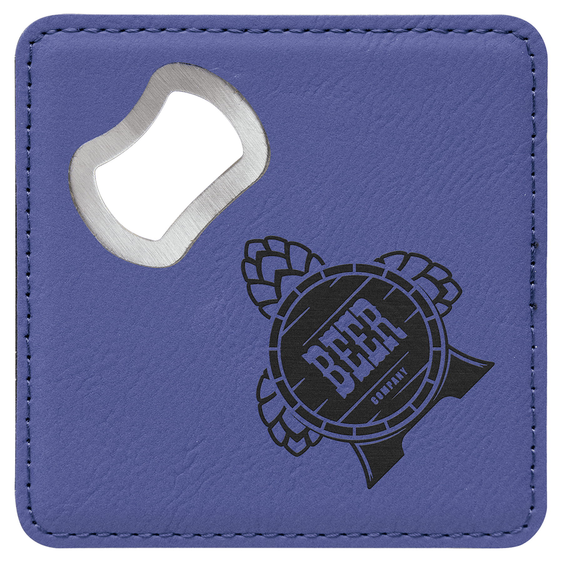 4" x 4" Square Purple Leatherette Bottle Opener Coaster 2