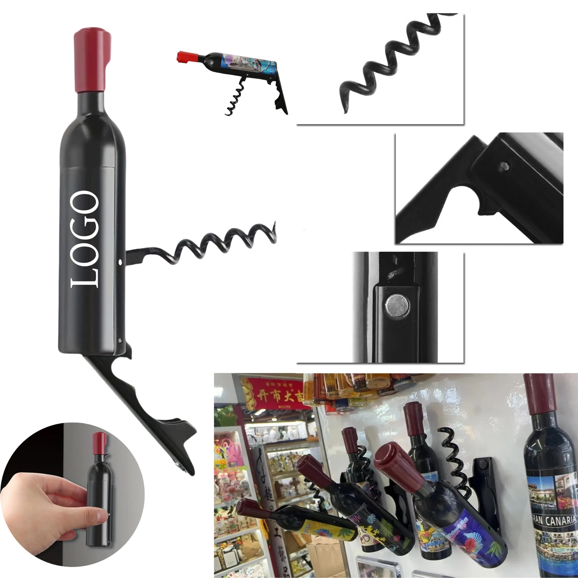 Red Wine Bottle Fridge Magnets With cup Openers 1