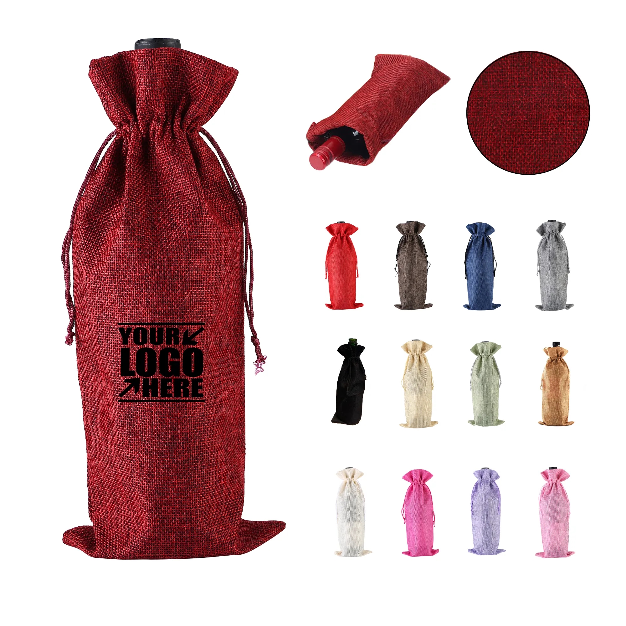 MOQ50 Burlap Drawstring Wine Bottle Gift Bags