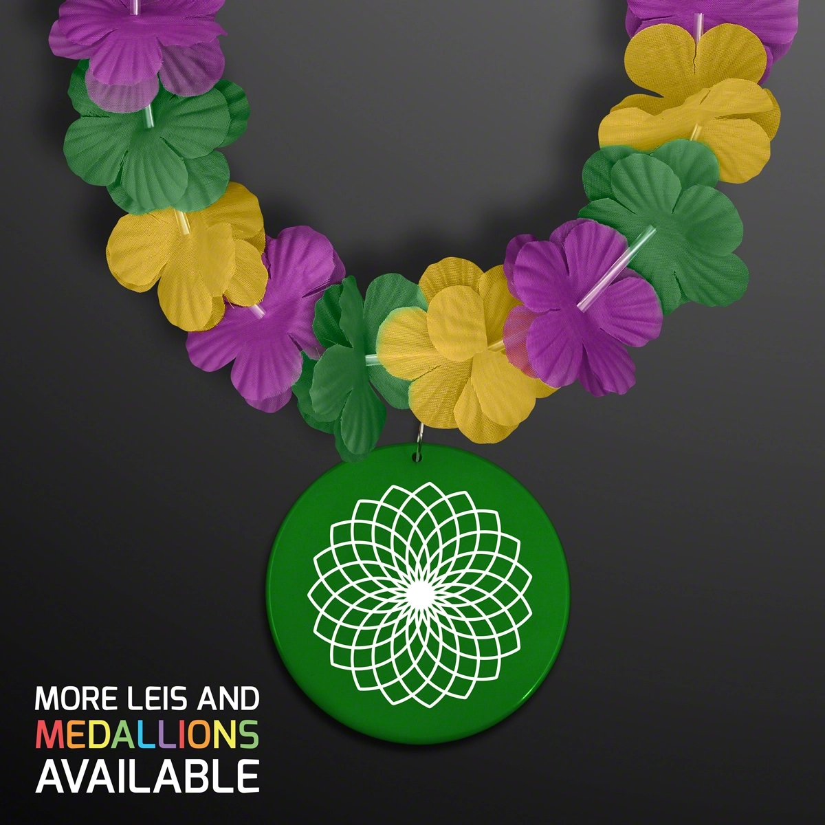 Purple Green & Gold Flower Lei Necklace (Non-Light Up) 2