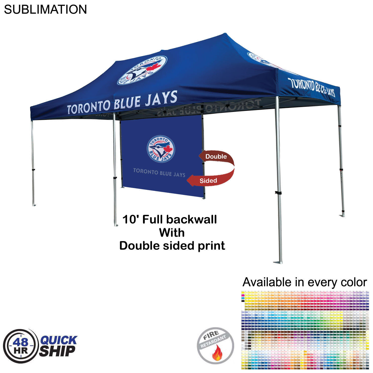 48 Hr Quick Ship - 10' Back Wall for 10x20 Tent Kit, Sublimated, Double Sided Print 2