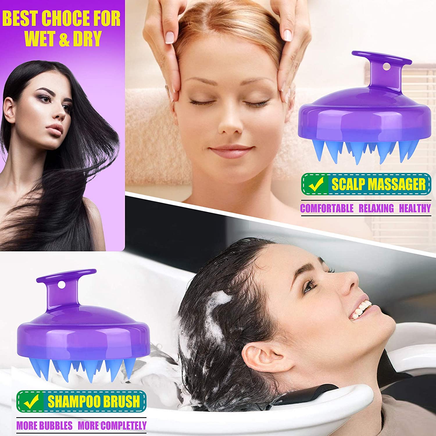 Original Soft Silicone Hair Shampoo Brush Head Tourmaline Contained 4