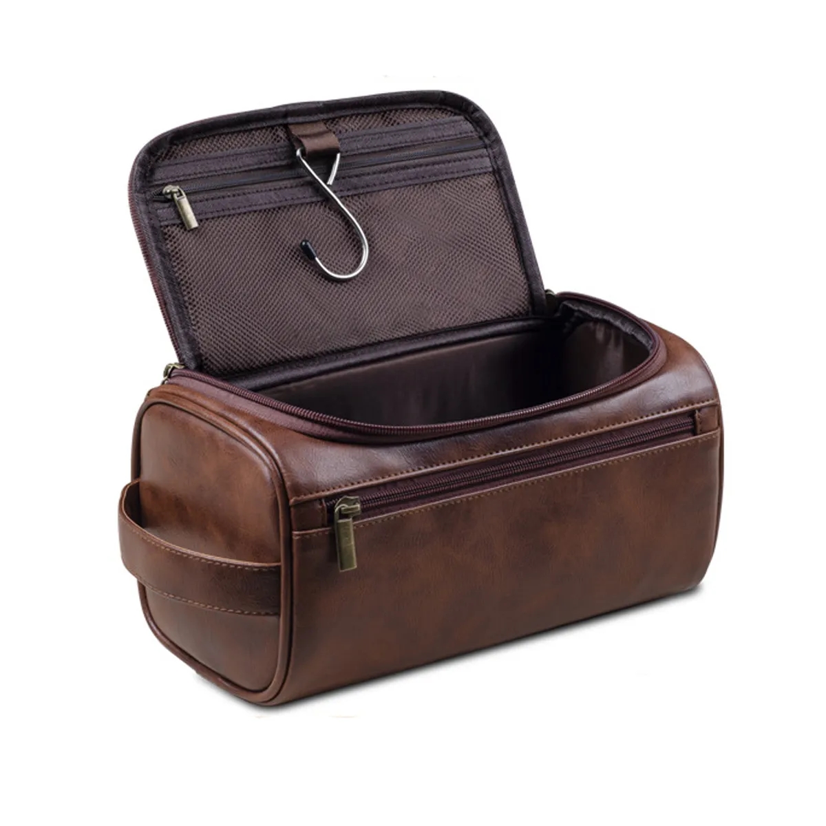 PU Leather Toiletry Bag Hook Cosmetic Travel Shaving Pouch 2