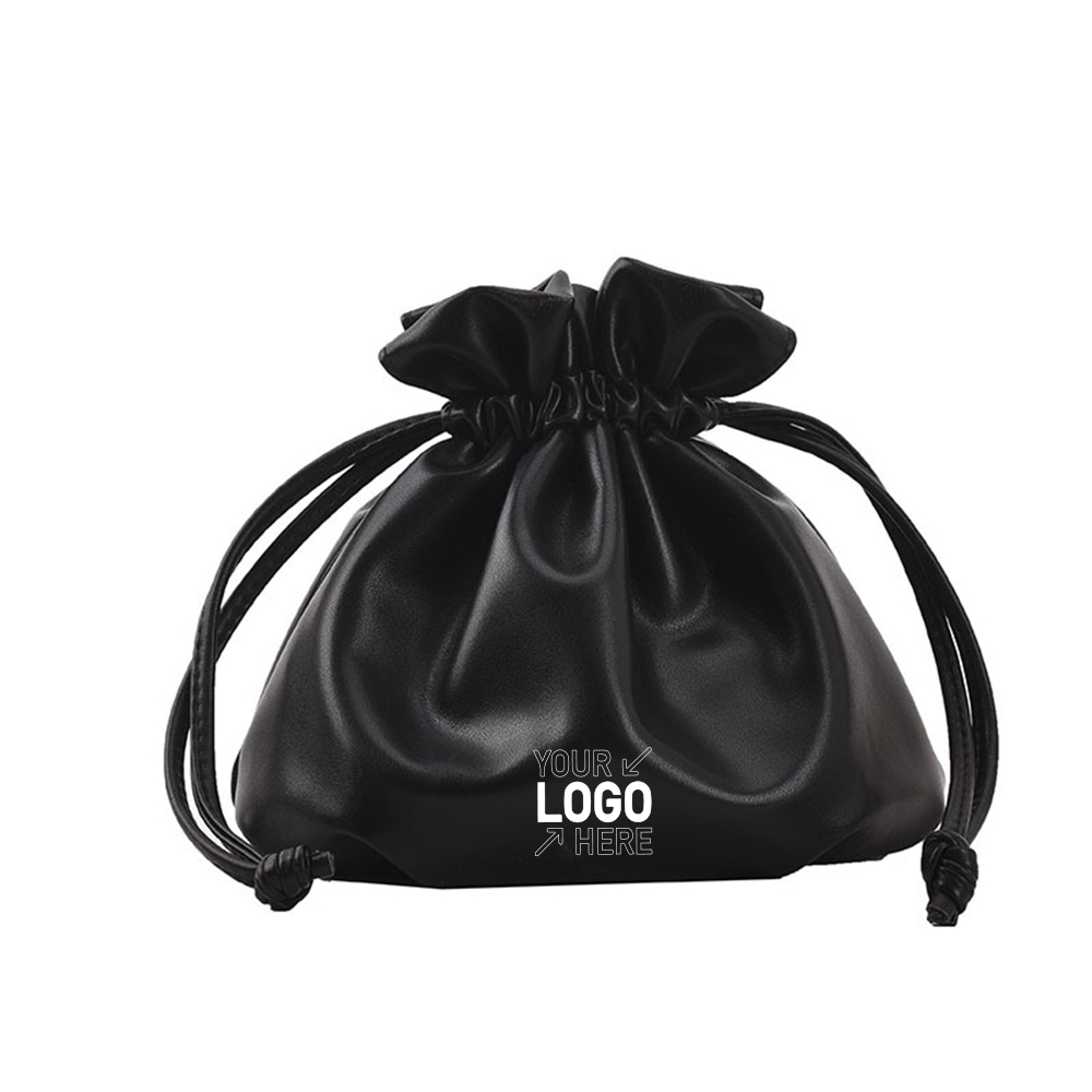 Fashionable Casual Soft Leather Solid Color One-shoulder Drawstring Bucket Bag 3