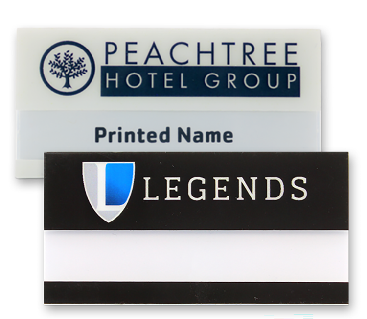 The Plato full color reusable name badge. 1.5"x3" 2