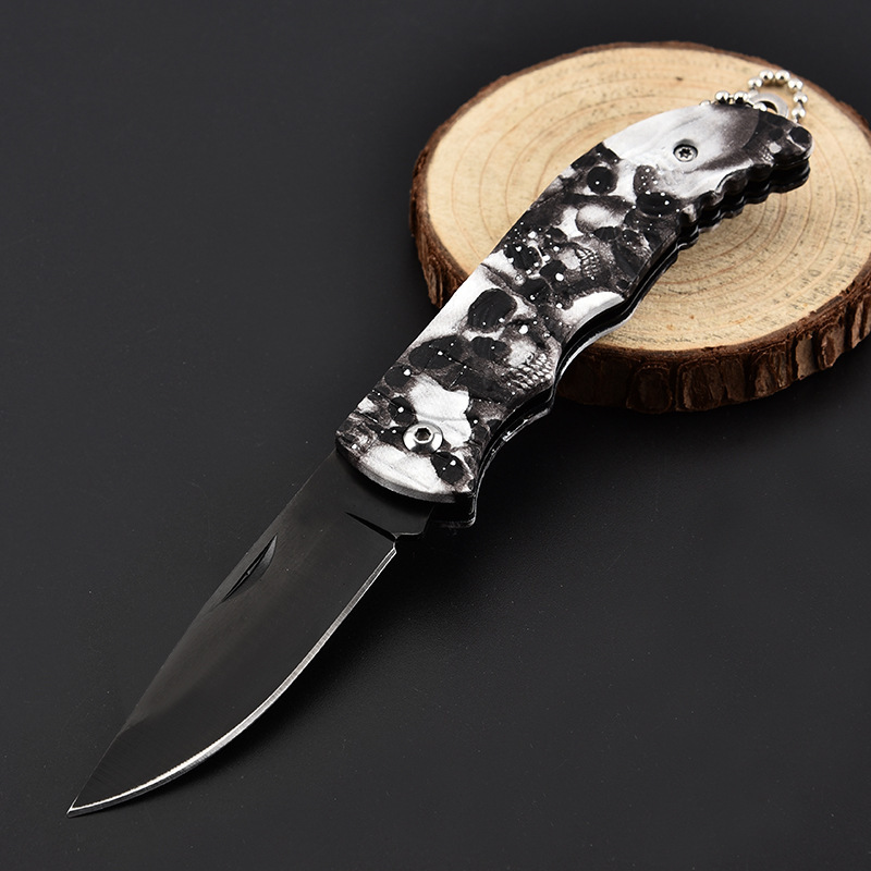 Skull Pattern Stainless Steel Folding Pocket Knife with Key Chain 5