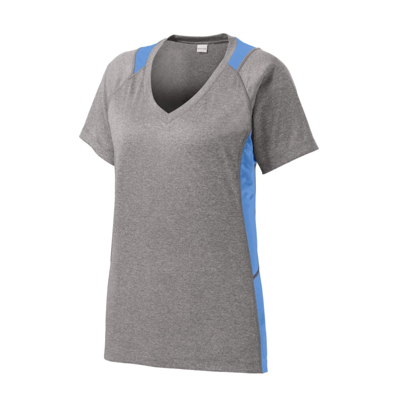 Sport-Tek Women's Heather Colorblock Contender V-Neck Tee. 41