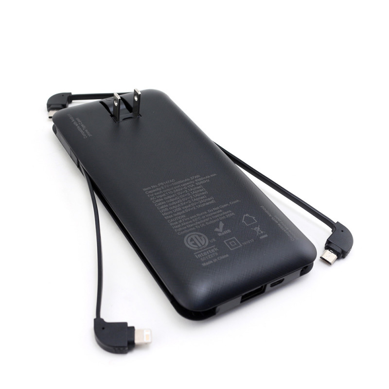 Charge All 10k - 10,000 mAh Power Bank with Integrated Charging Cables and AC Plug 11