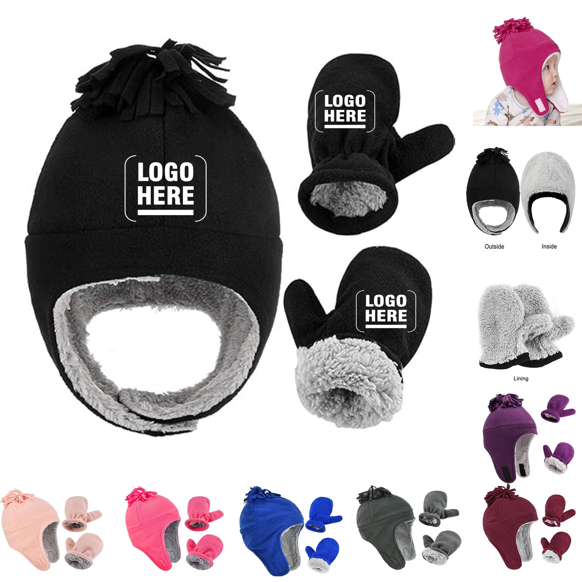 Kids Warm Cute Hat Gloves Set 2