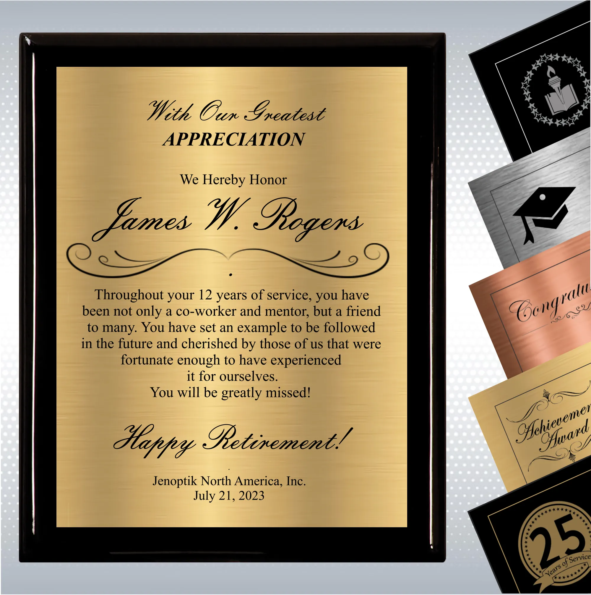 Black Piano Finish Wood Plaque Retirement Gift Award 18
