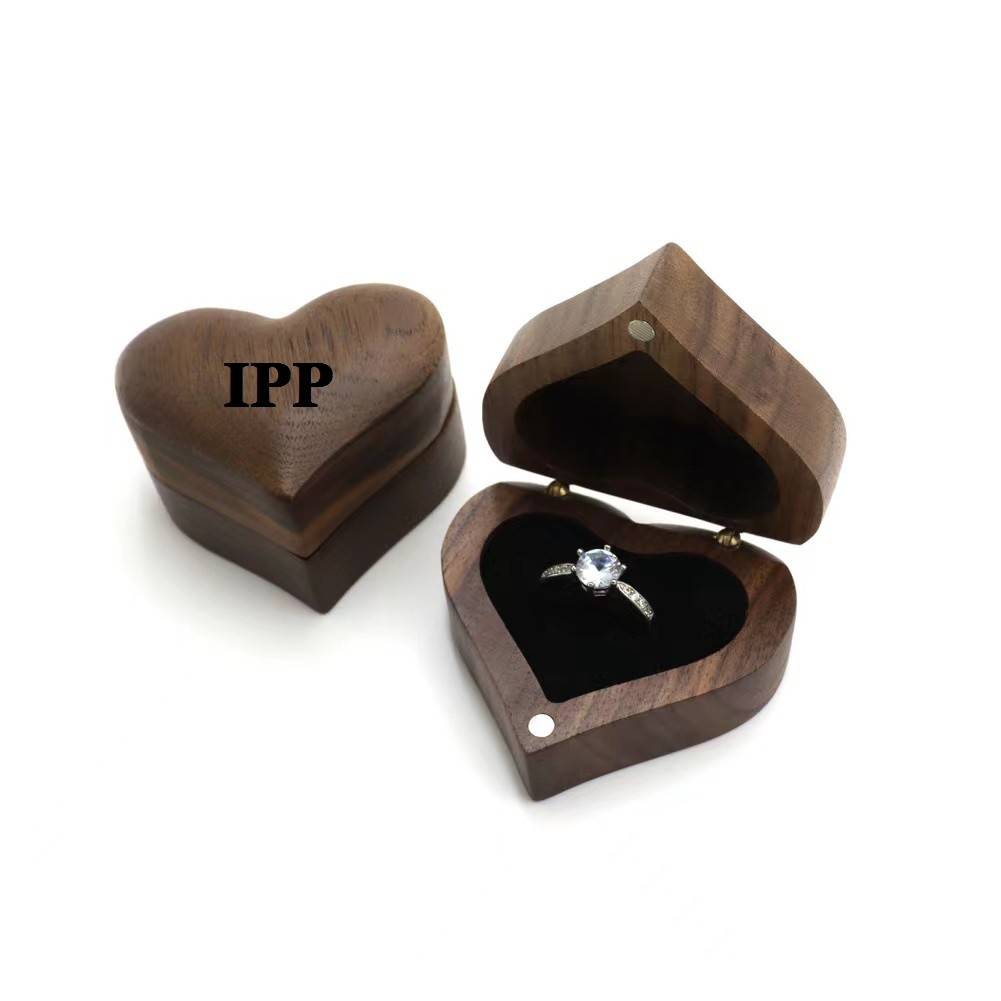 Heart Shaped Walnut Wood Ring Gift Box 2