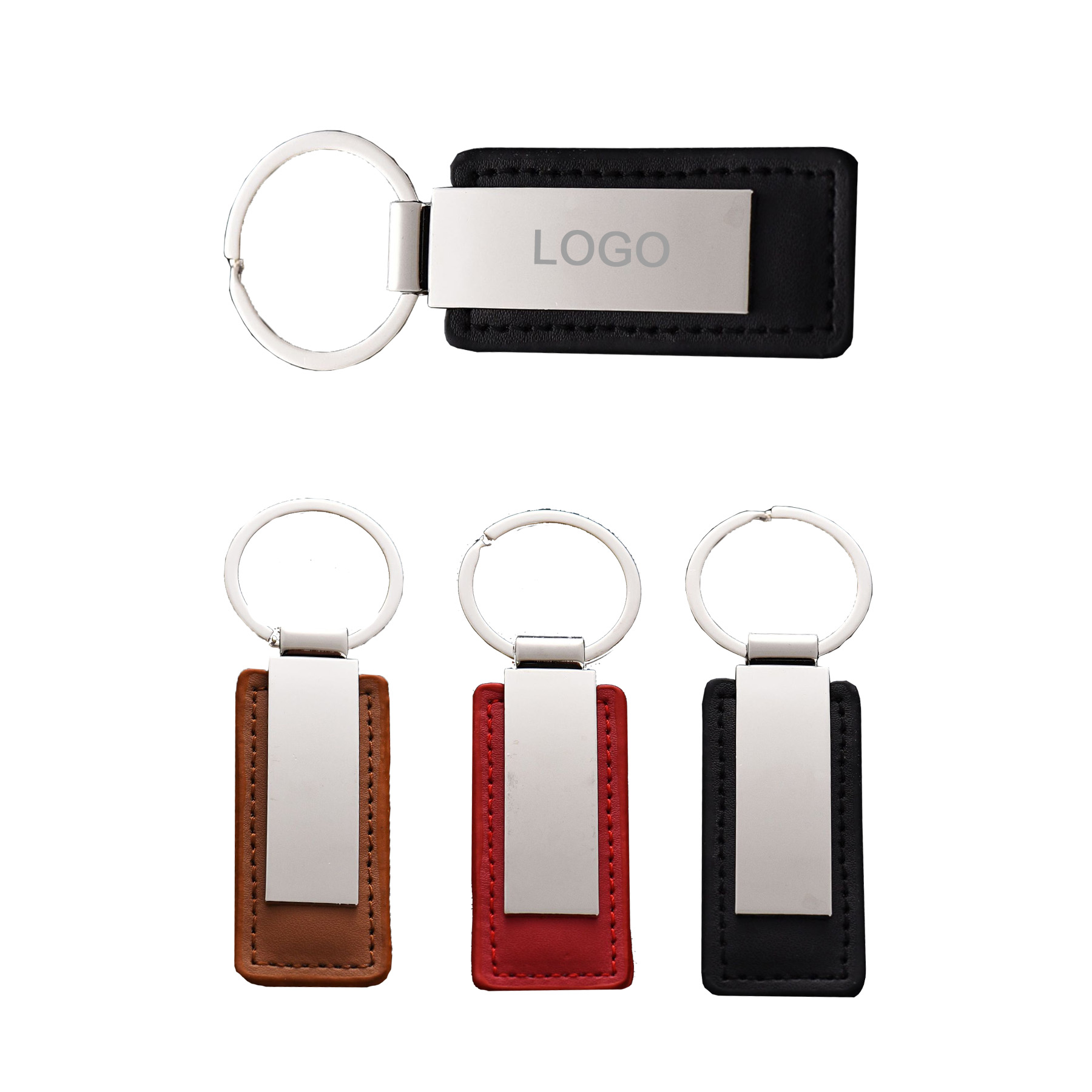 Silver Metal PU Leather Keychain 1