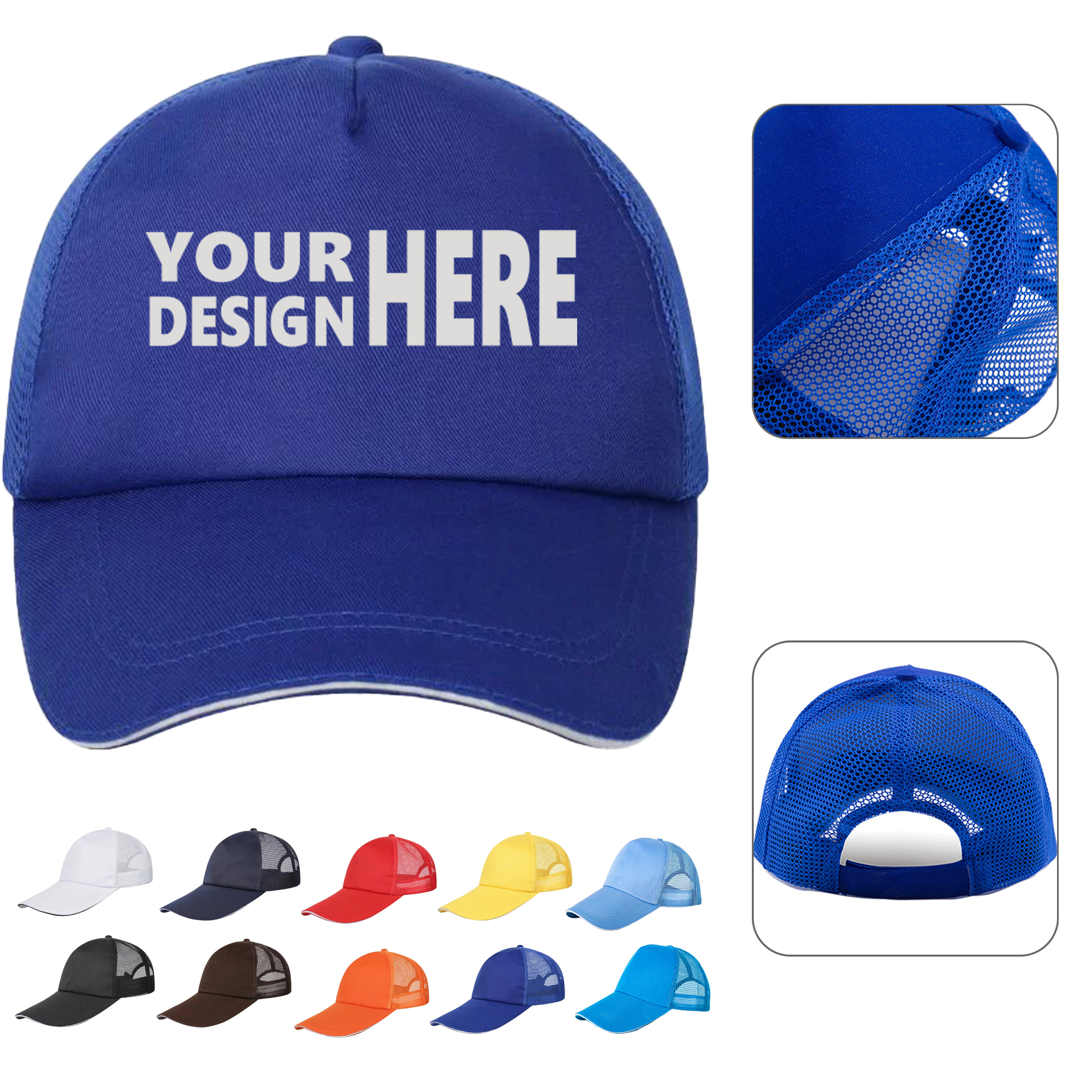 Five Panel Mesh Back  Baseball Cap MOQ 100 PCS