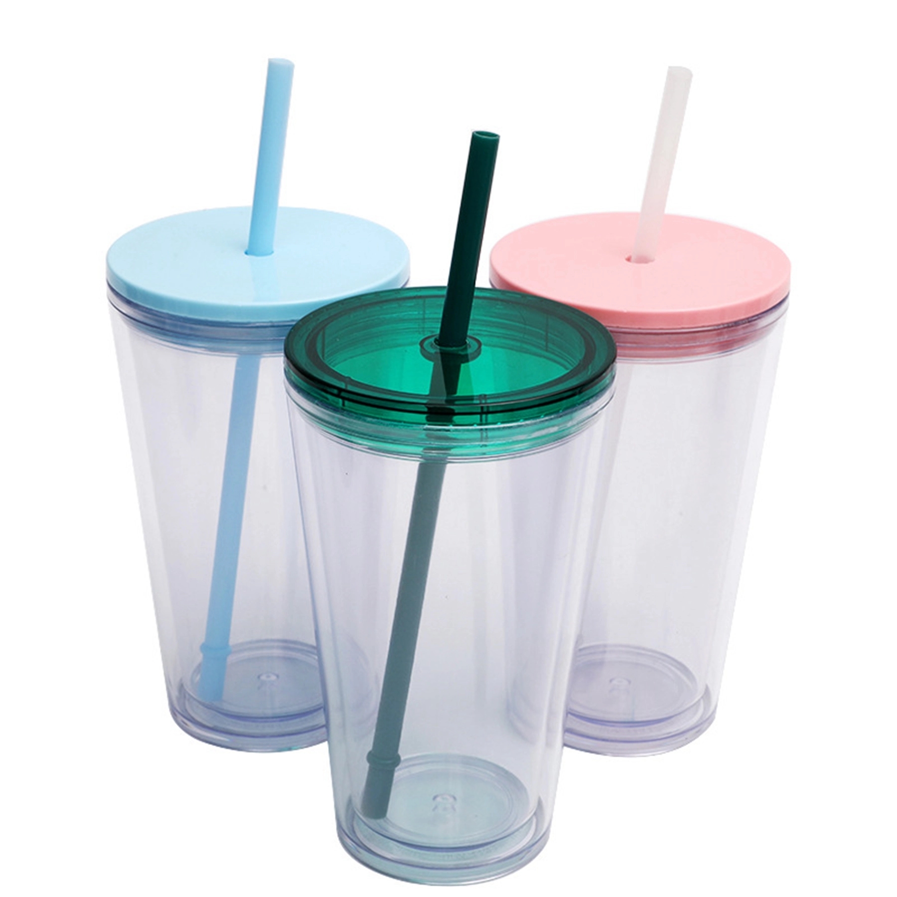16 Oz. Double Wall Clear Plastic Tumbler with Straw 6
