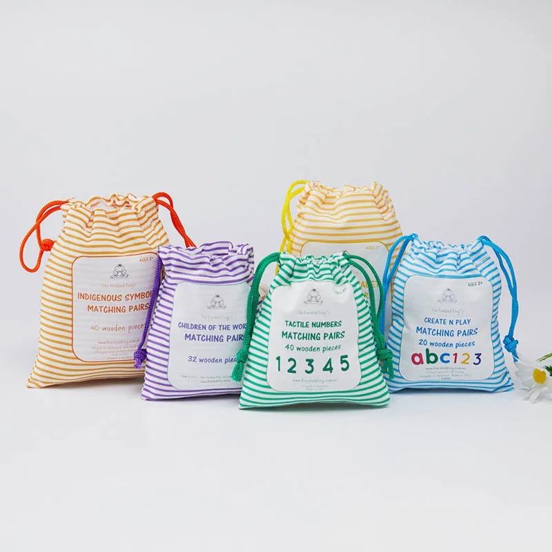 Striped Cotton canvas Drawtring Pouch -5x7 4