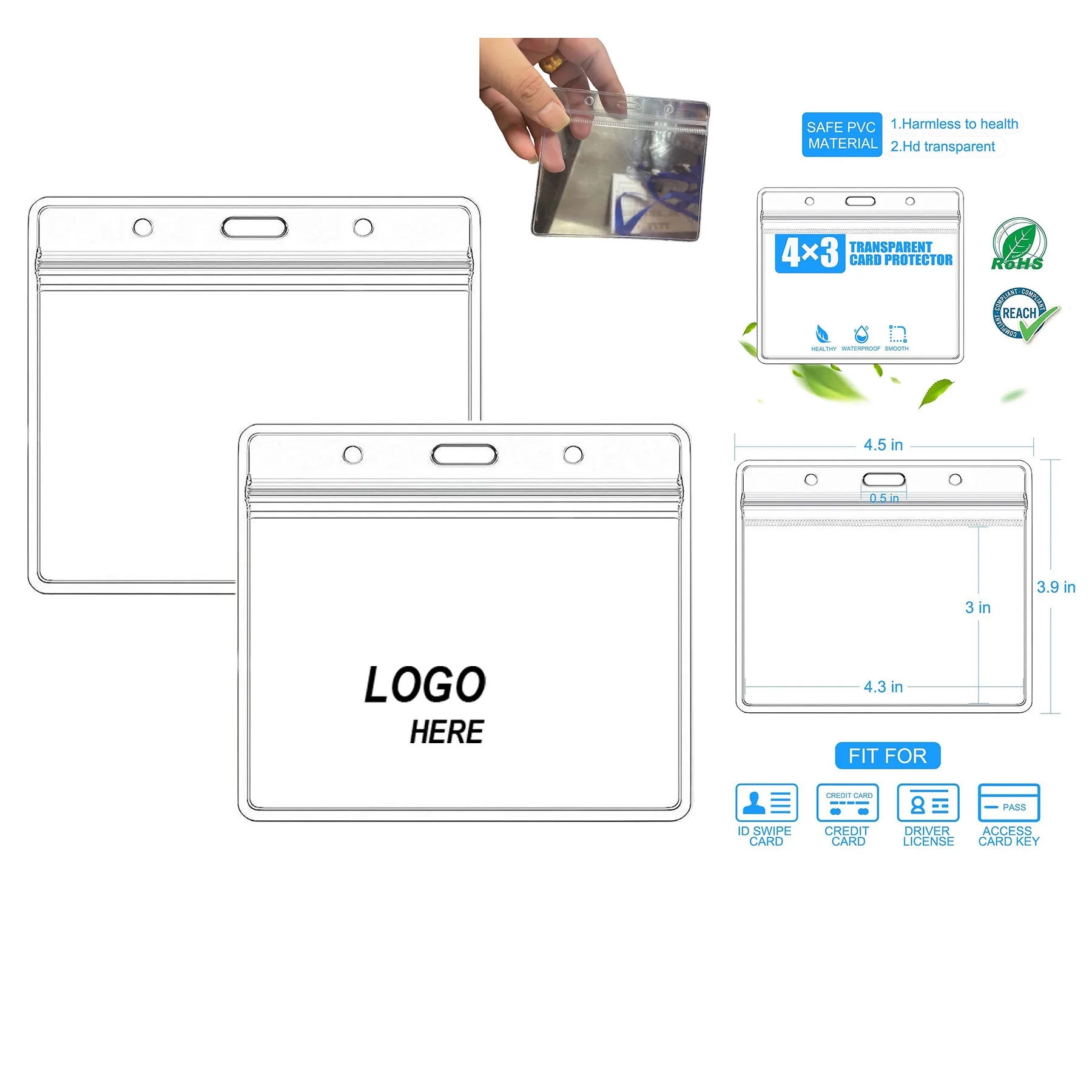 4" X 3" Horizontal Clear Vinyl Badge Holders 3