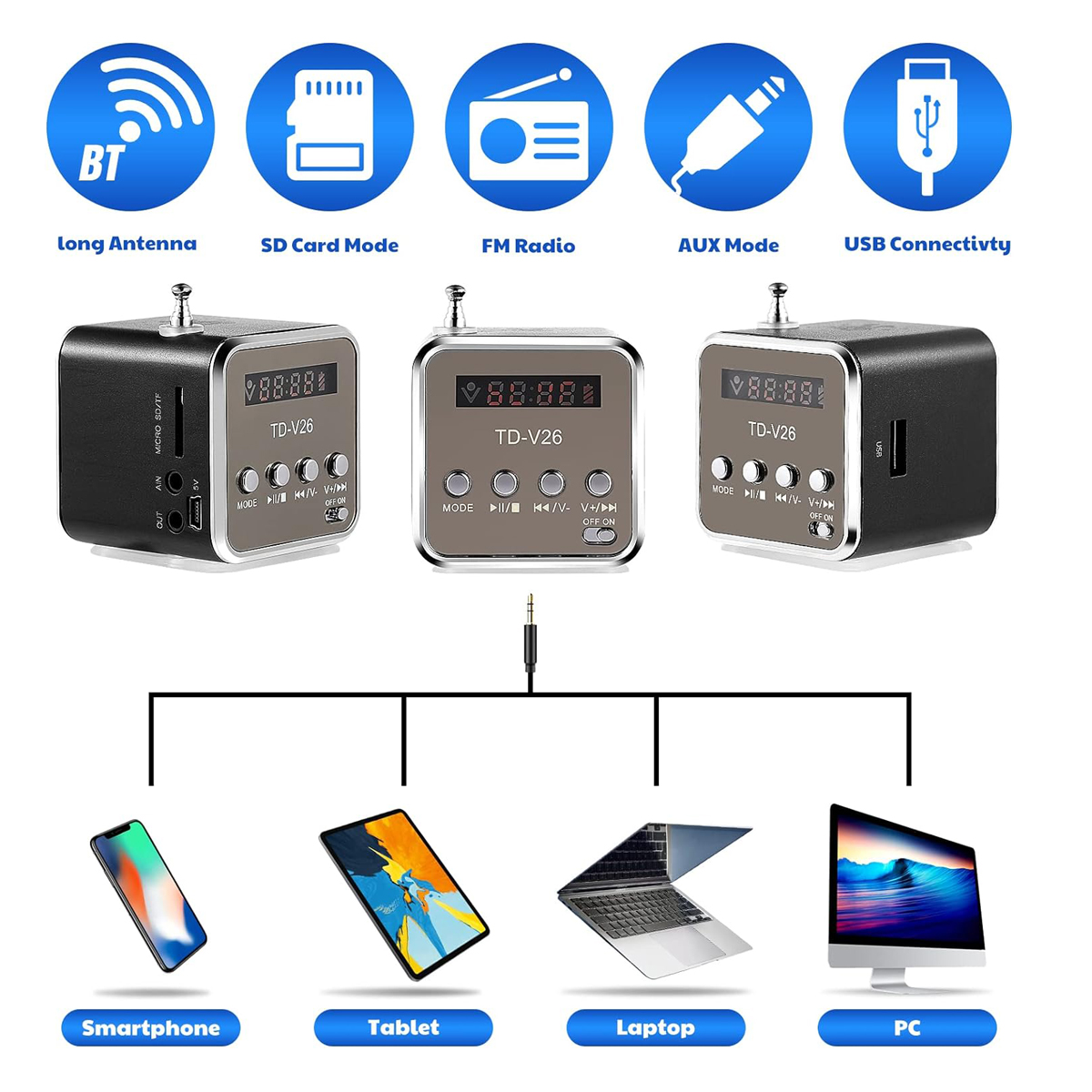 Portable Wireless Music Player with FM Radio and Stereo Speaker 2