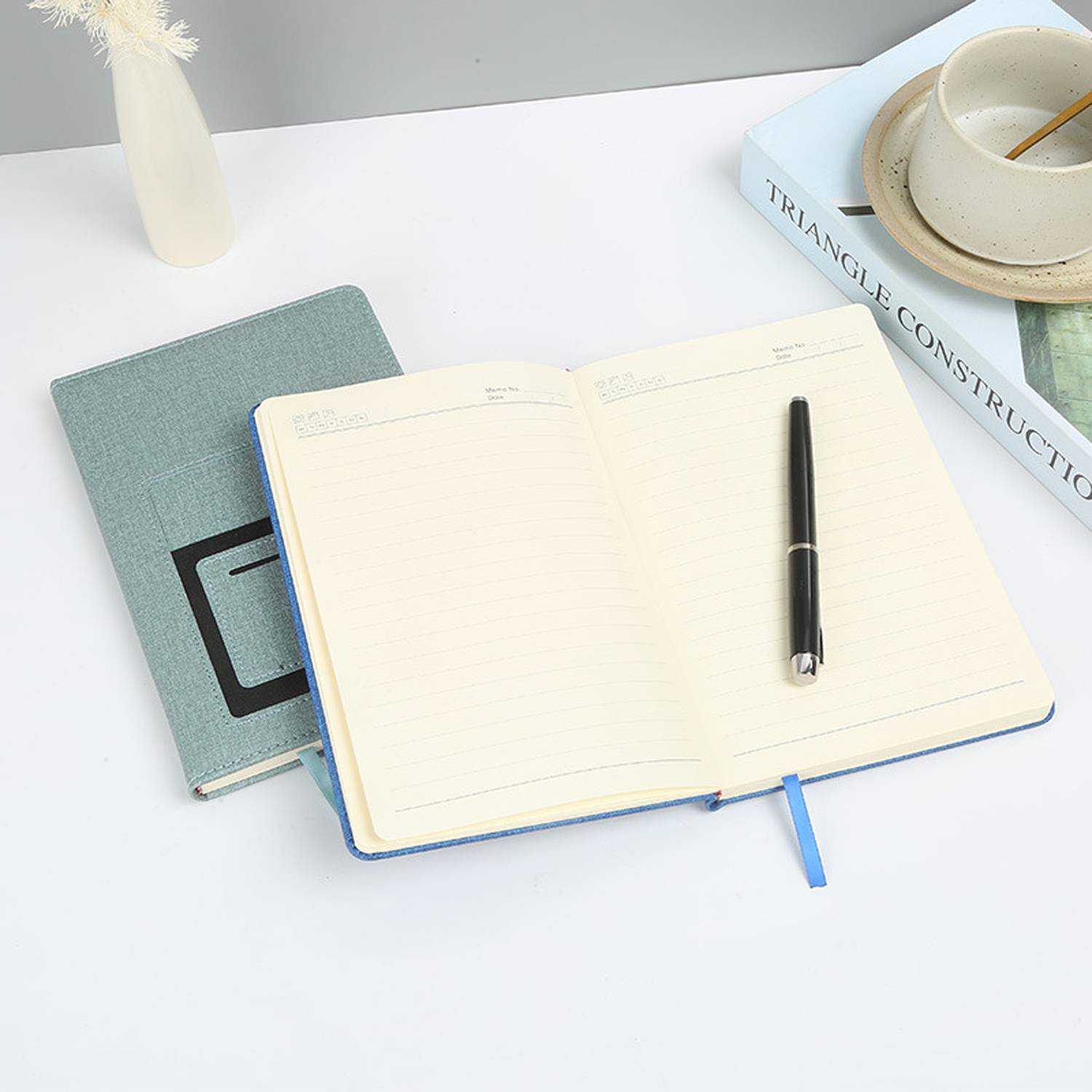 A5 Commercial Leather Cover Notebook With Pocket 4