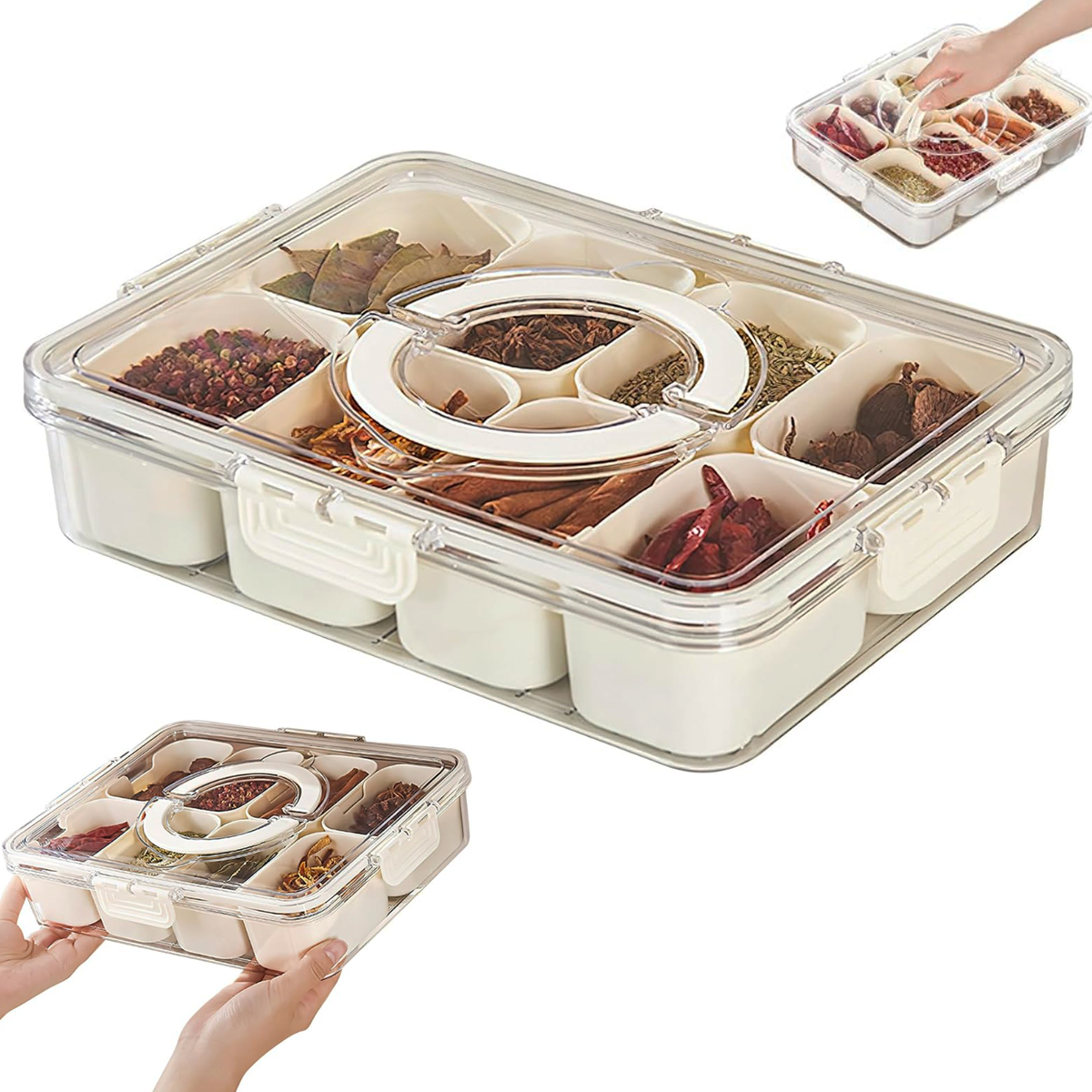 8-Compartment Spice Storage Box with Clear Lid For Kitchen 2