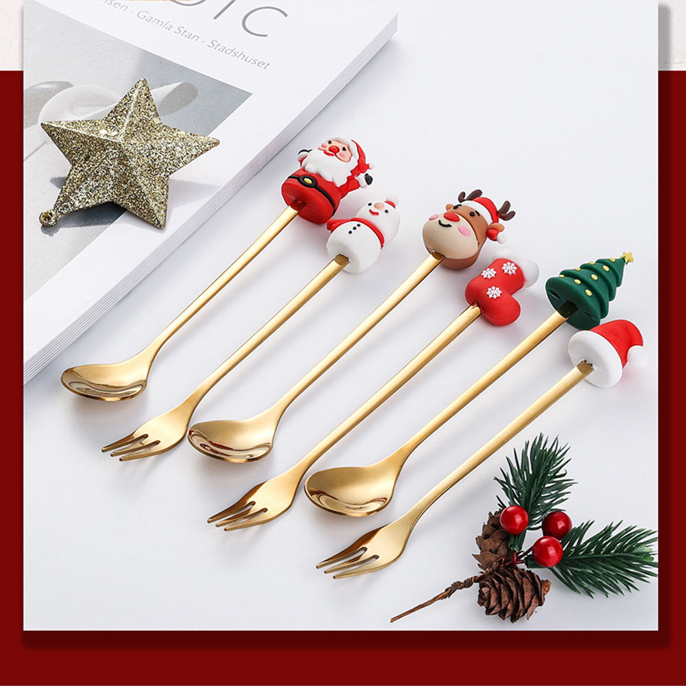 Christmas Stainless Steel Spoon And Forks Set 5