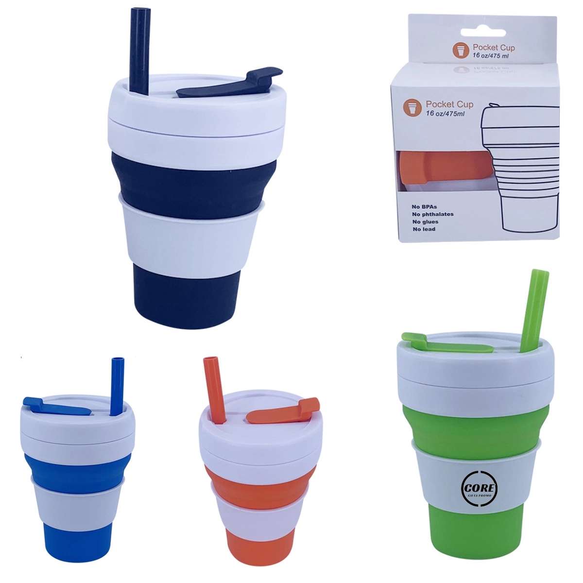 16Oz Silicone Collapsible Travel Water Cup With Straw 2