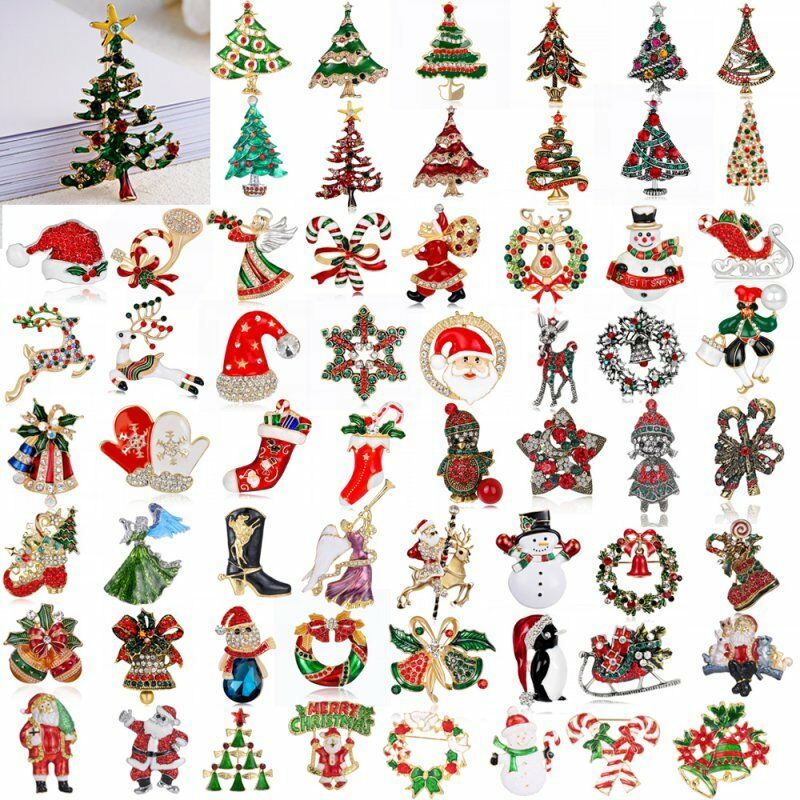 Christmas Tree Deer Snowman Bell Brooch Pin 4