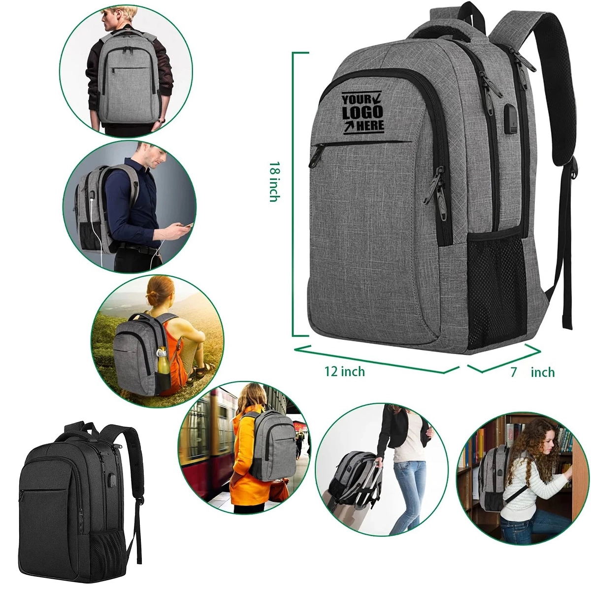 USB Travel Business Anti Theft Slim Durable Laptop Backpack 1
