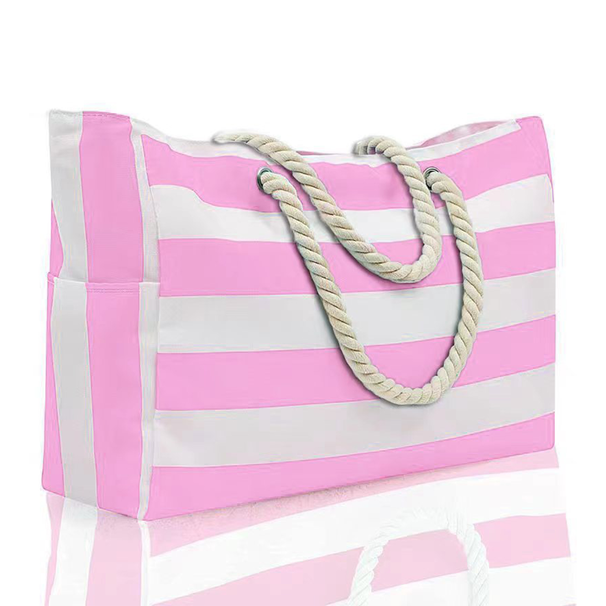 MOQ20 Striped Canvas Beach Tote With Rope Handle 4
