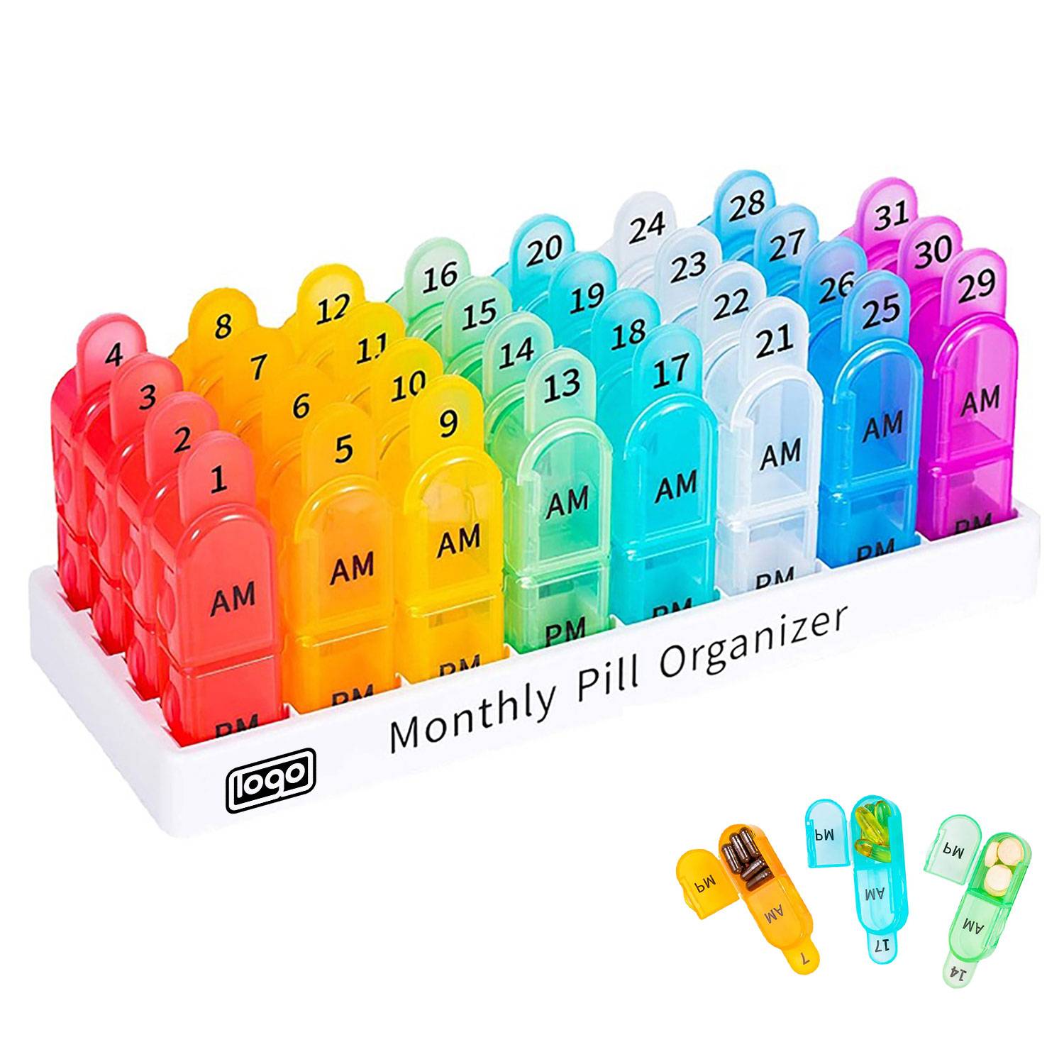 BPA-Free Portable Monthly Pill Organizer w/ AM/PM Labels
