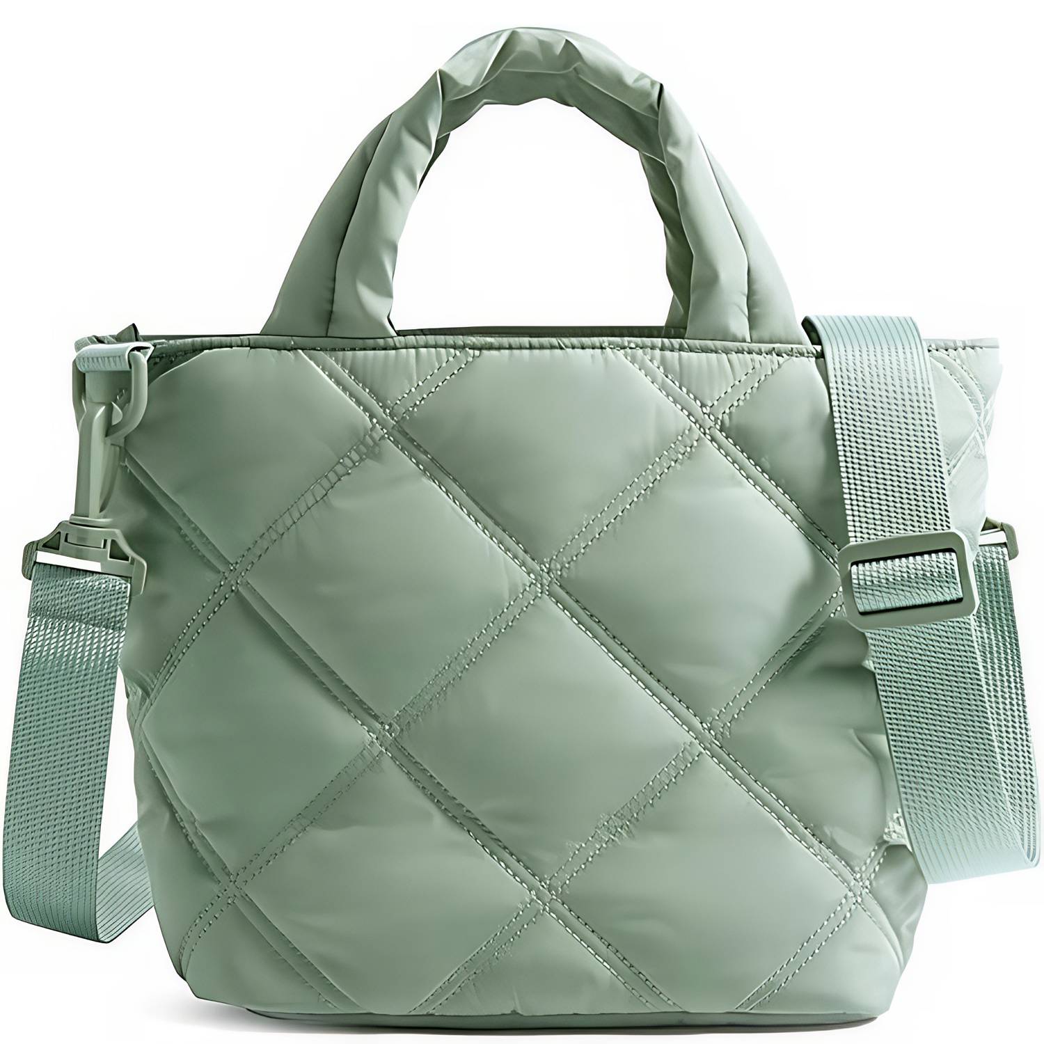 Nylon Puffer Quilted Crossbody Tote Bag w/ Handle 13