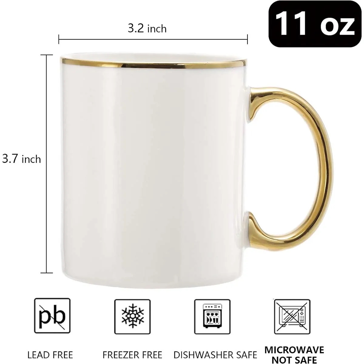 Custom 11oz White Blank Ceramic Mugs with gold handle 5
