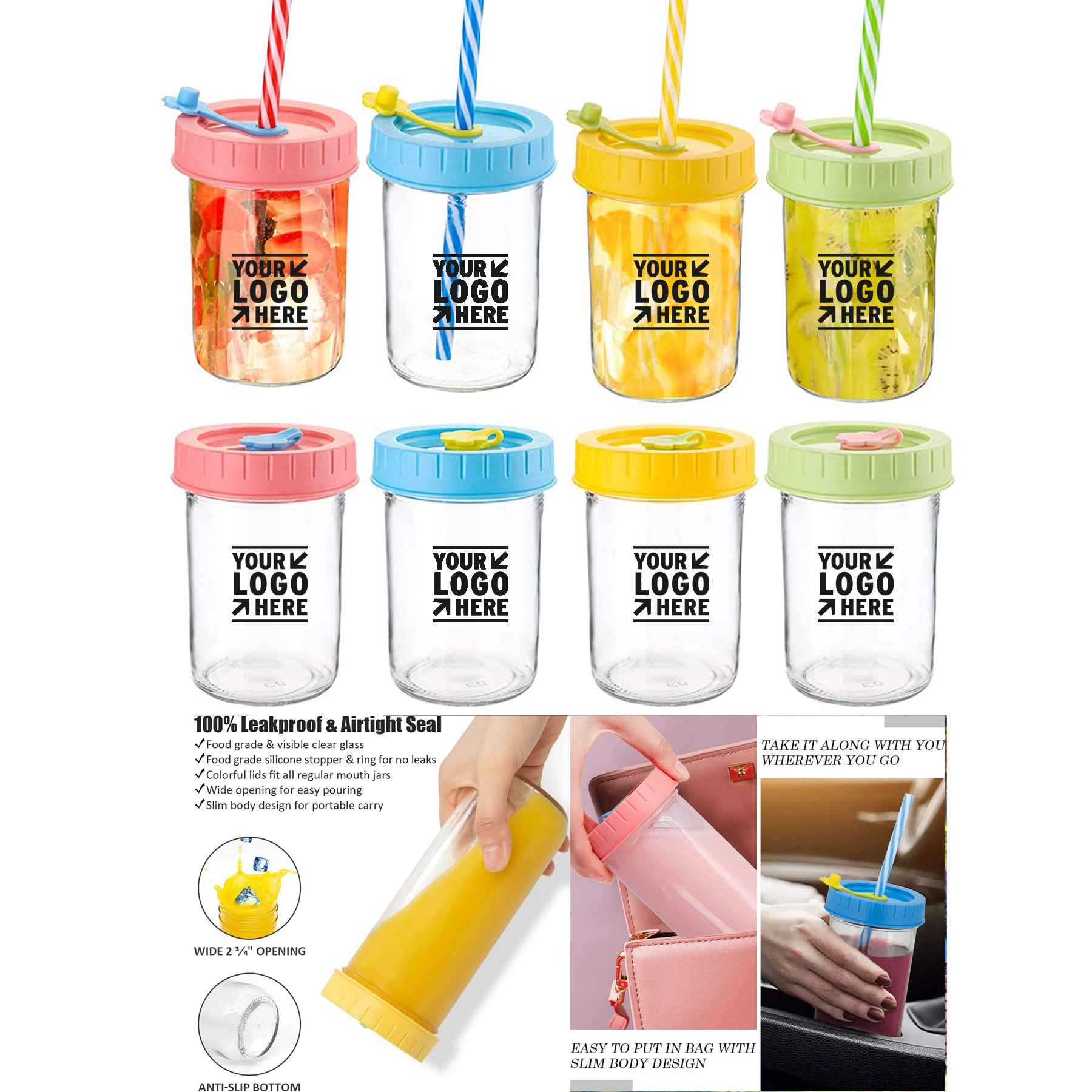 8 oz Glass Drinking Bottle Travel Drinking Jars 2