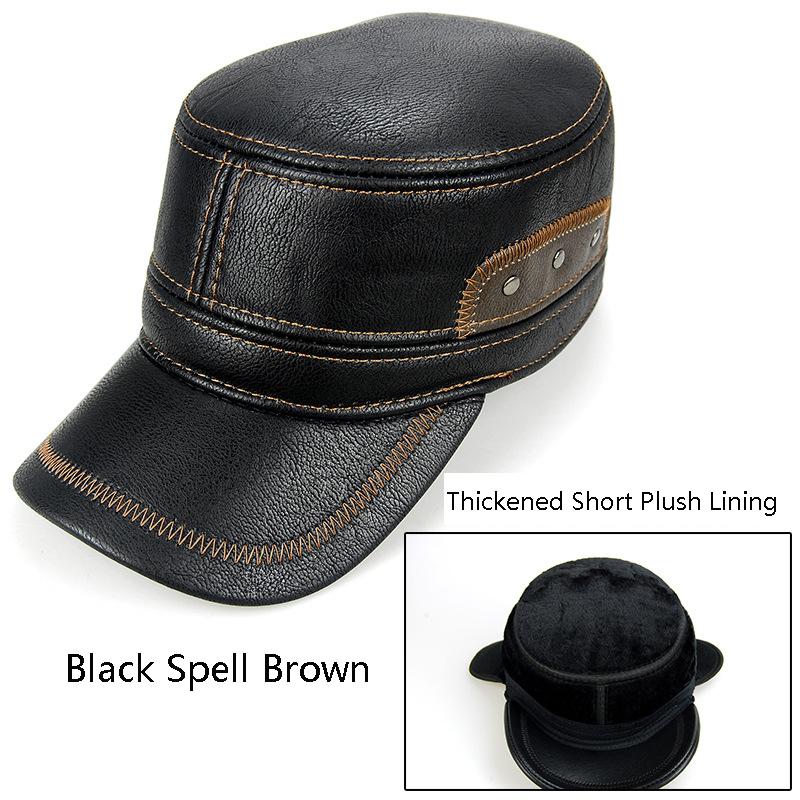 Men Winter Leather Plush Baseball Newsboy Cap Ear Flap Trapper Hunting Hat 11