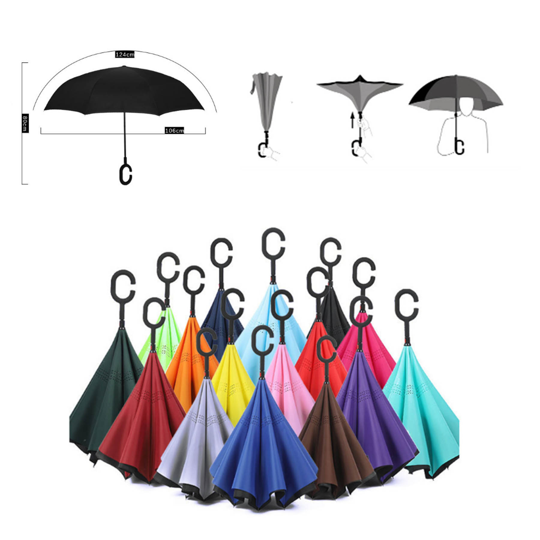 C-Shaped Handle Inverted Double Layer Windproof Umbrella 1