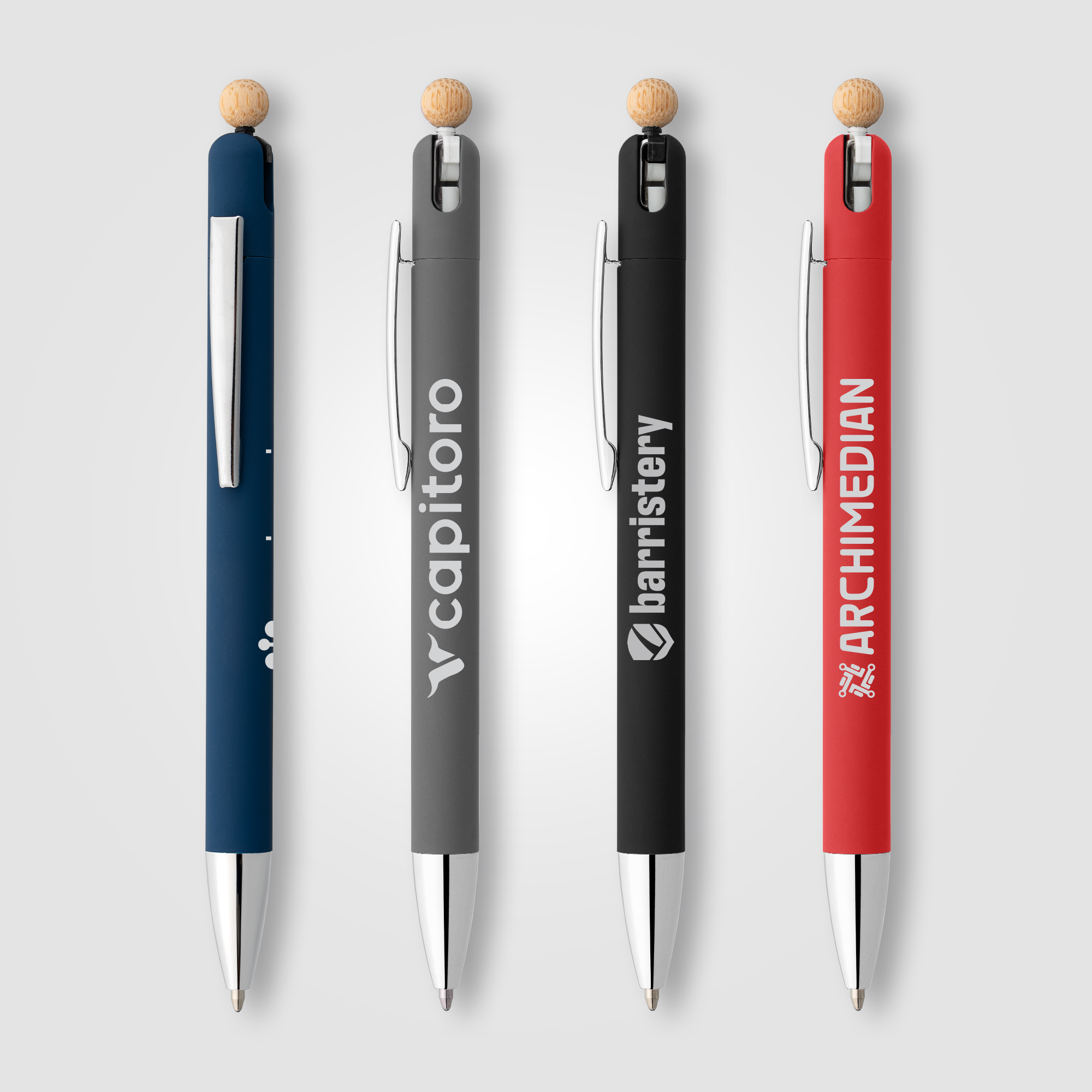 Osaka Recycled Aluminum Bamboo Accented Fidget Ball Pen