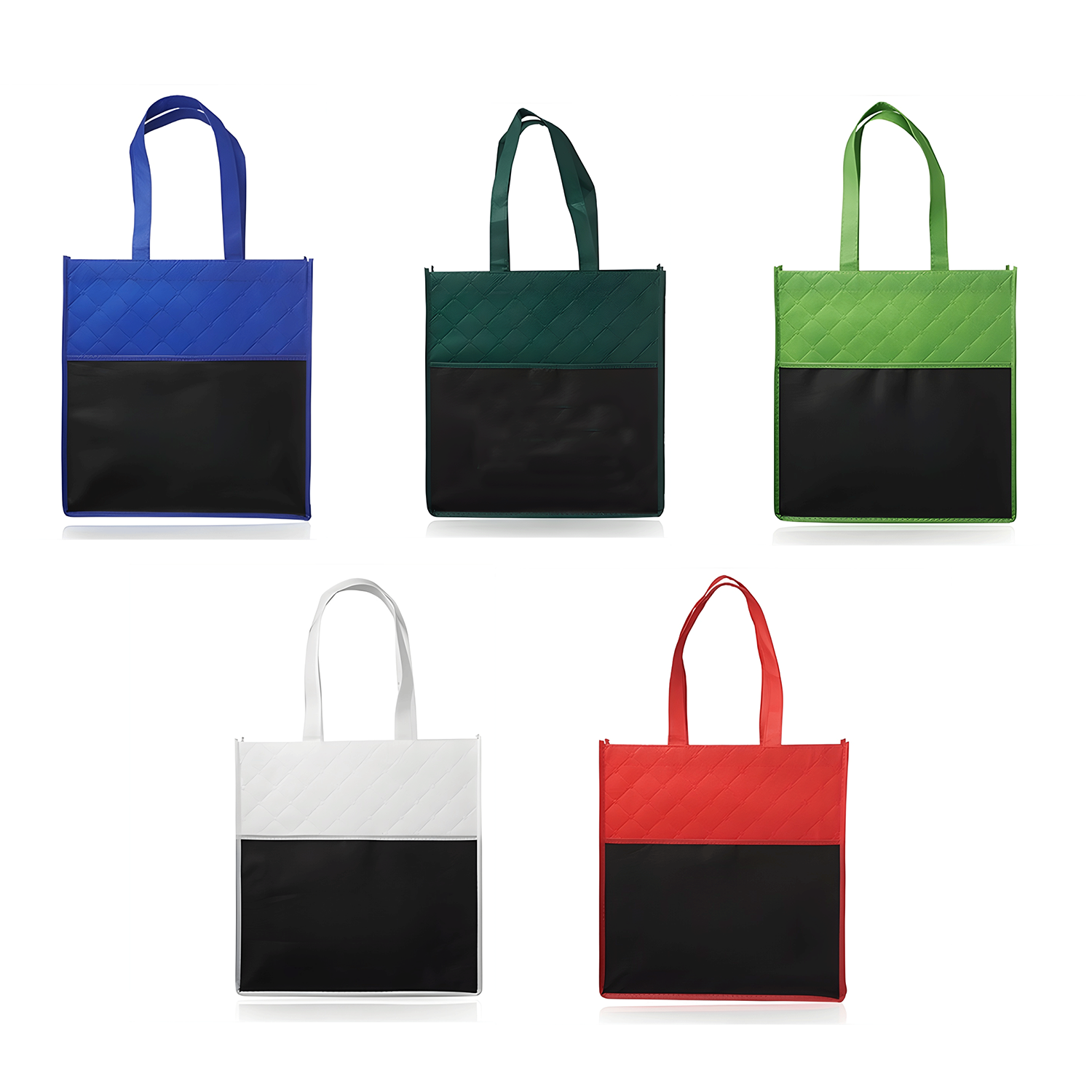 Reusable Quilted Pocket two-tone red black Grocery Tote Bag 2