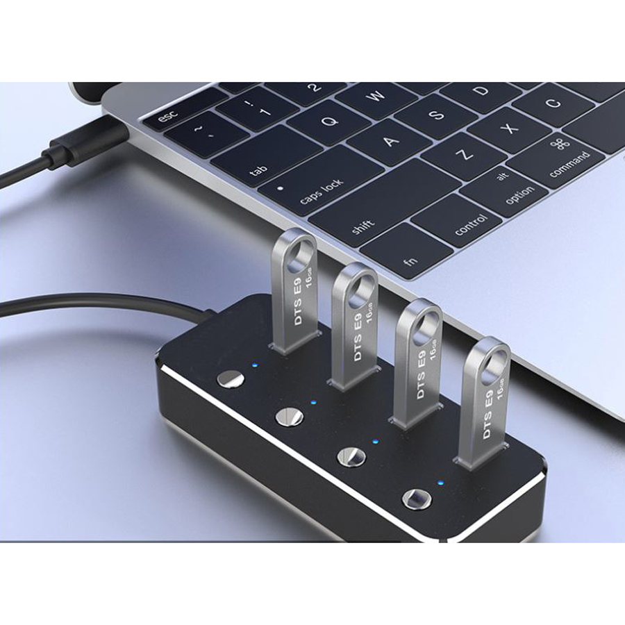 USB 3.0 Hub Aluminum 4 Ports Individual Power Control, Support both Data Transfer and Charging 1