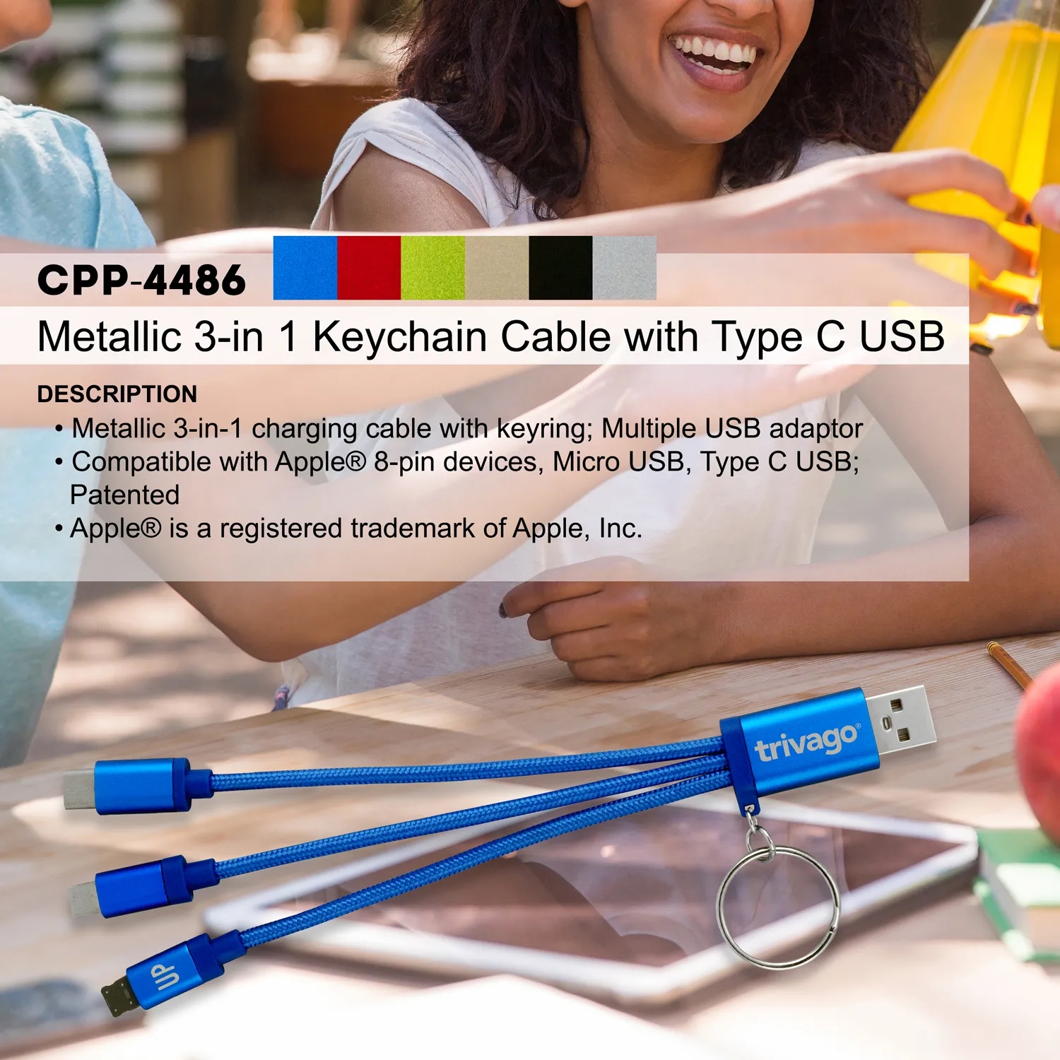 Metallic 3-in 1 Keychain Cable with Type C USB 6