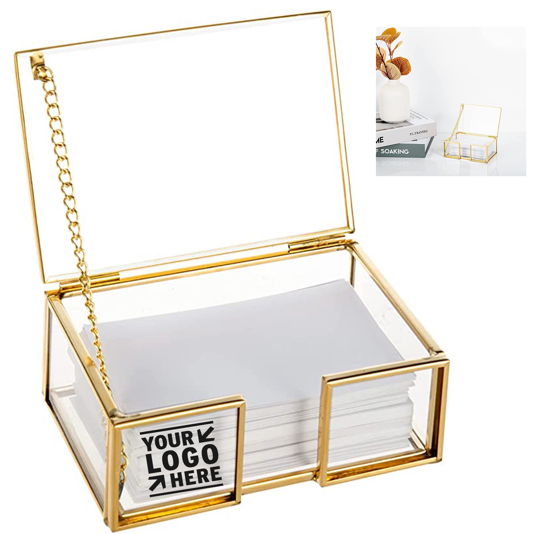 Clear Gold Glass Business Card Box 3