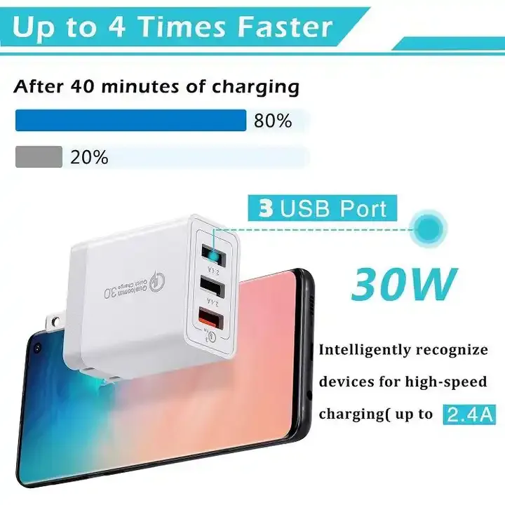 30W Folding QC 3.0 Fast USB Wall Charger 3