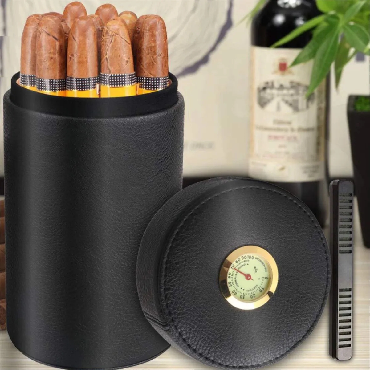 Leather Travel Cigar Humidor With Hygrometer 4