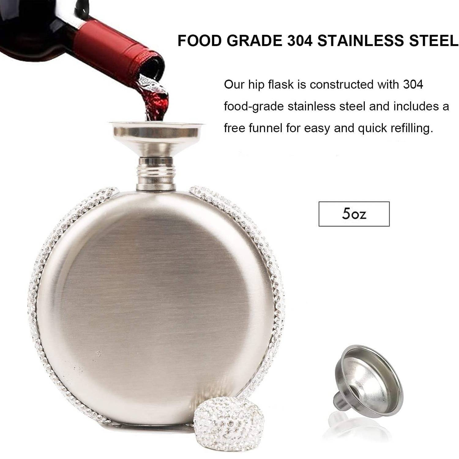 5oz Rhinestone Stainless Steel Flask w/Funnel 3