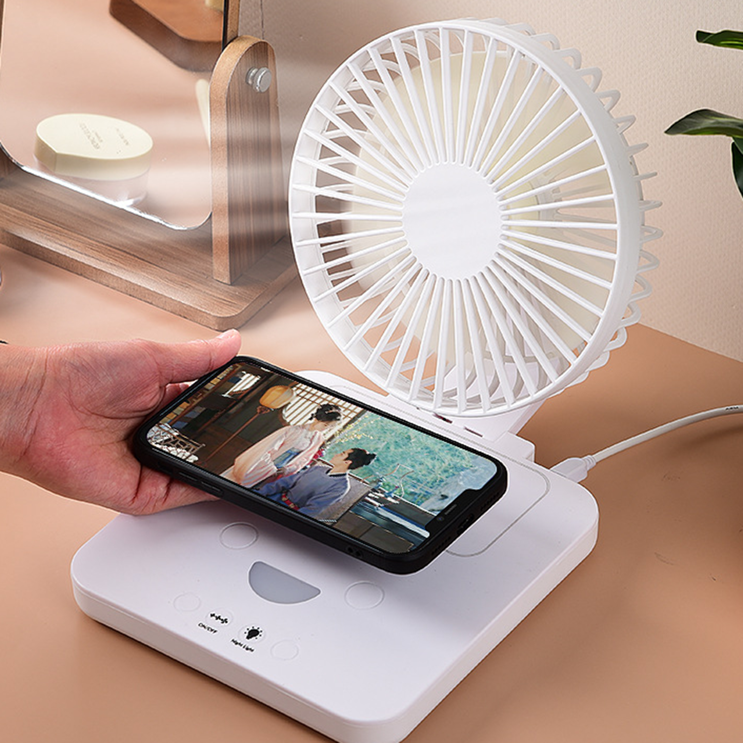 Desktop Portable Rechargeable Fan W/ Wireless Charger 3