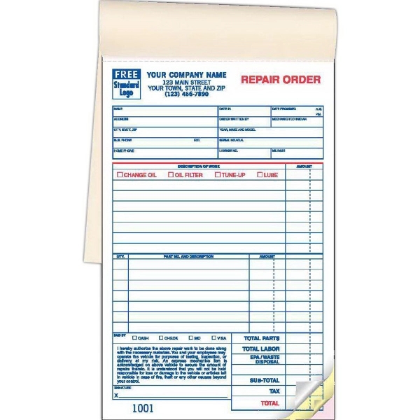 Garage Repair Orders, Booked, Carbonless 2