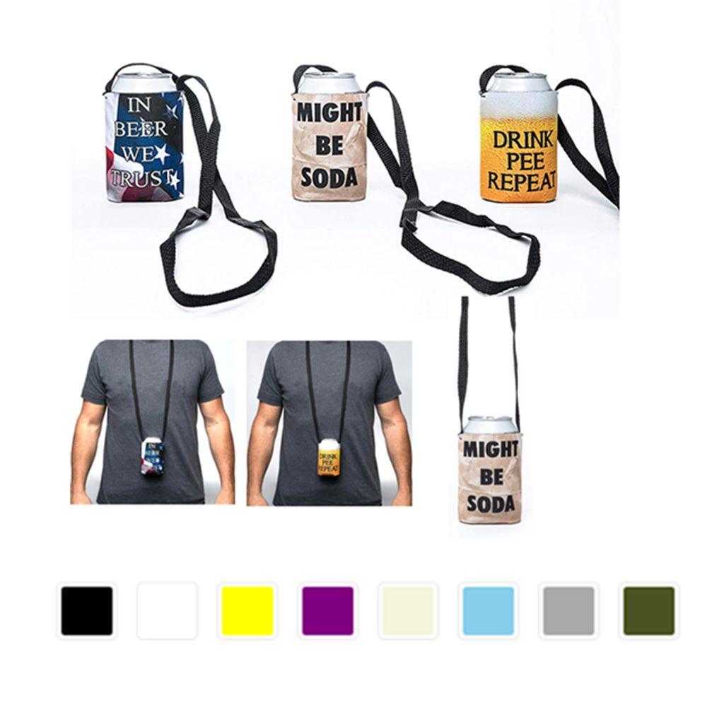 Neoprene Lanyard Can Coolie w/Strap, custom koozie with logo imprint 6
