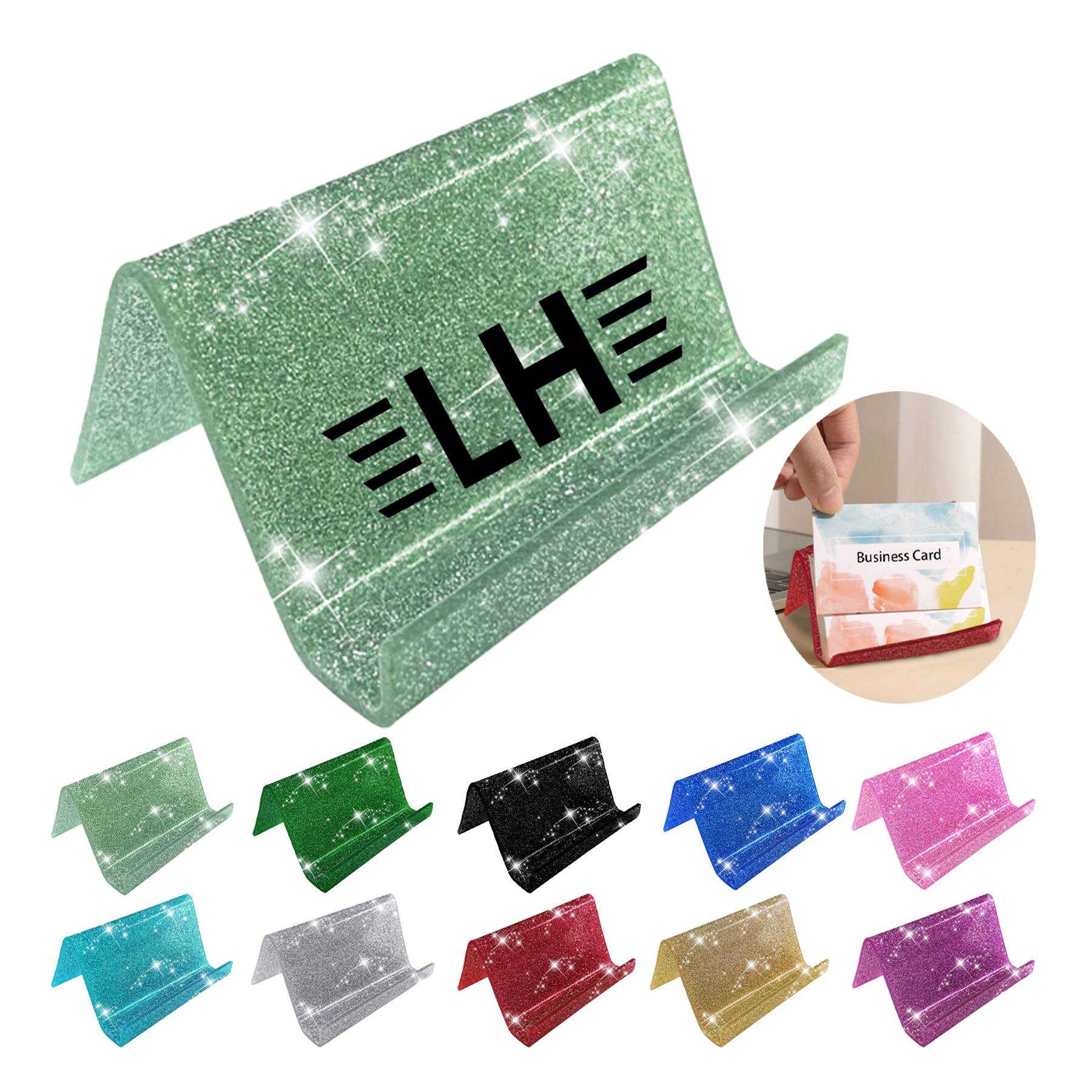 Acrylic Glitter Business Card Holder and Phone Holder 2