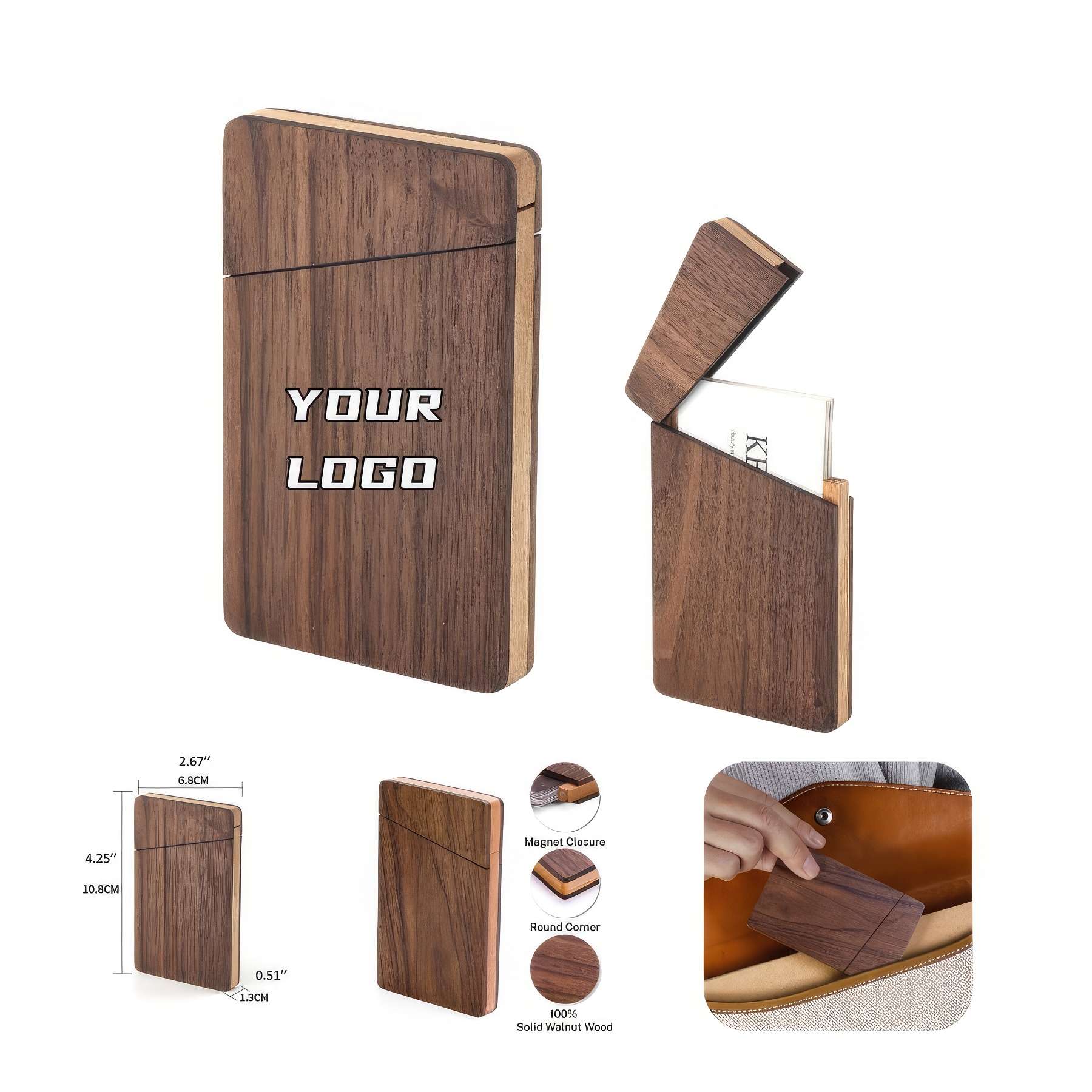 Portable Walnut Wooden Business Card Holders & Cases 2