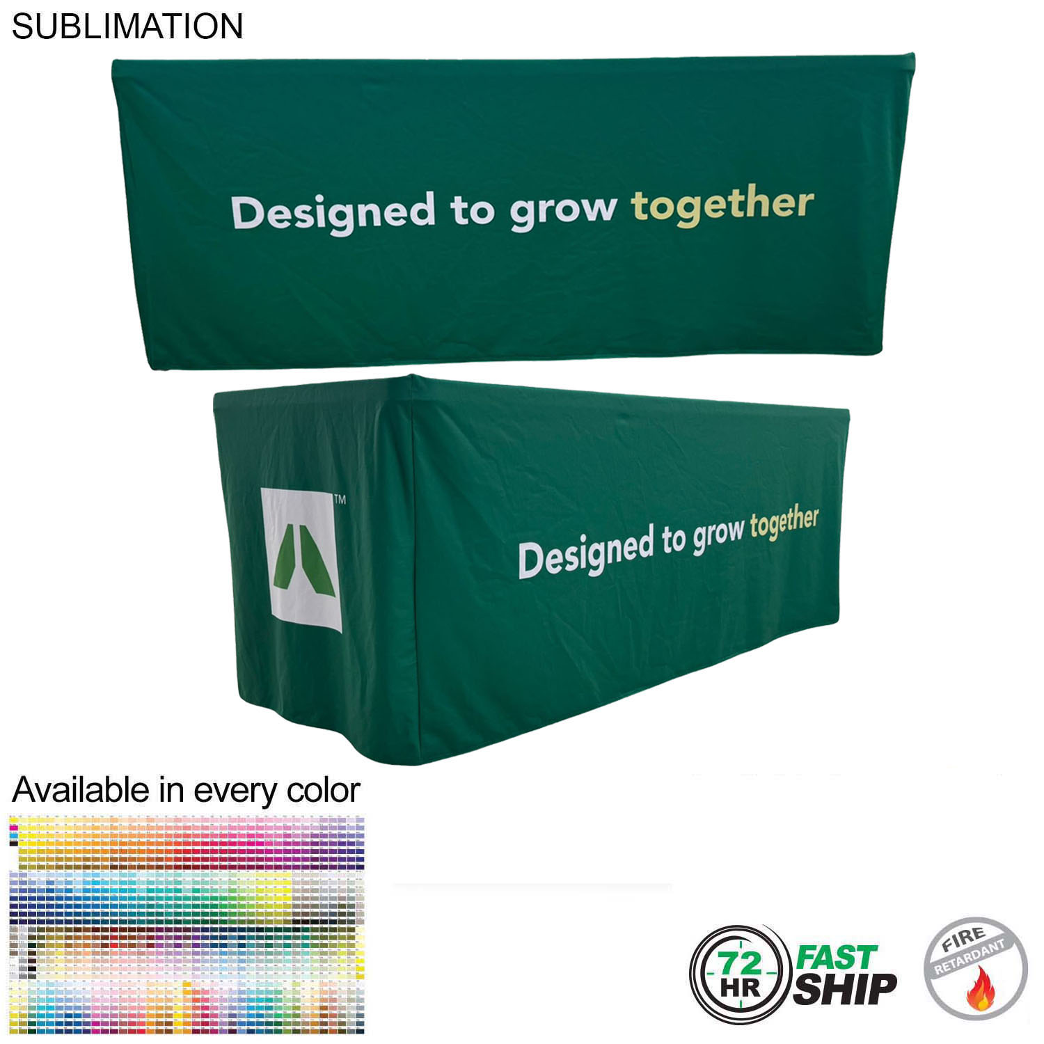 72 Hr Fast Ship - Sublimated PREMIUM Box Style Fitted Table Cloth for 6' Table, 4 sided, Closed Back 9