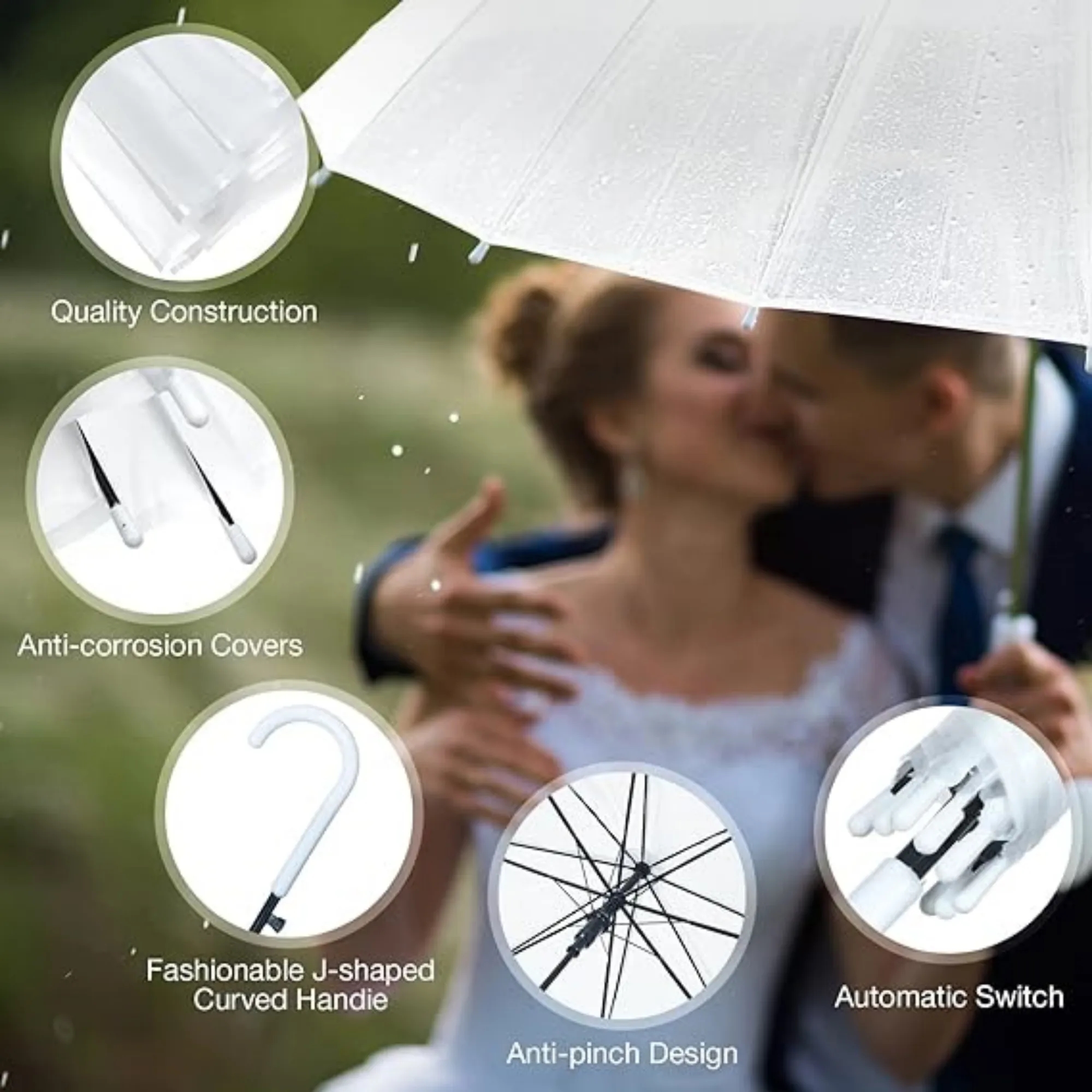 White Windproof Wedding Umbrellas with J Hook Handle 8
