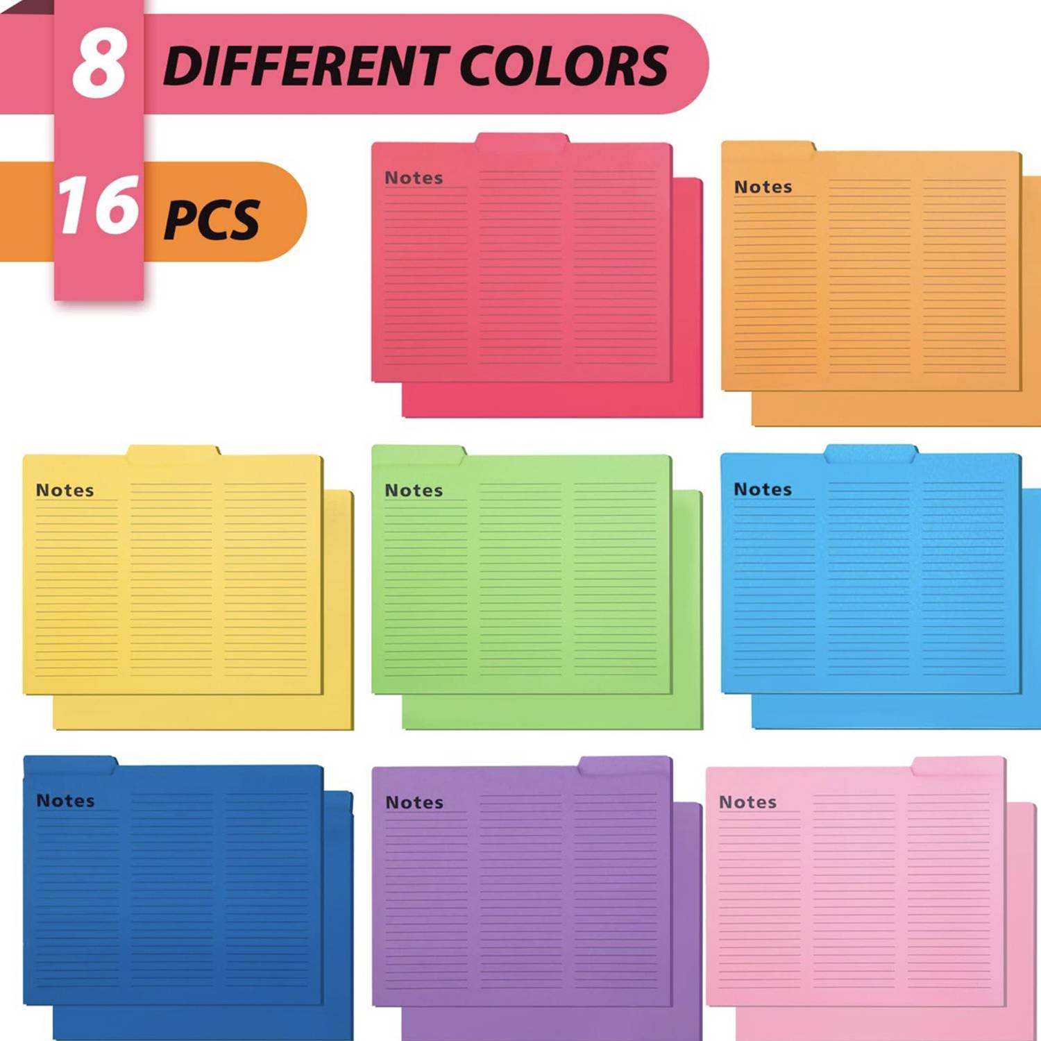 16-Pack Notes Tabbed Lined File Folders 5